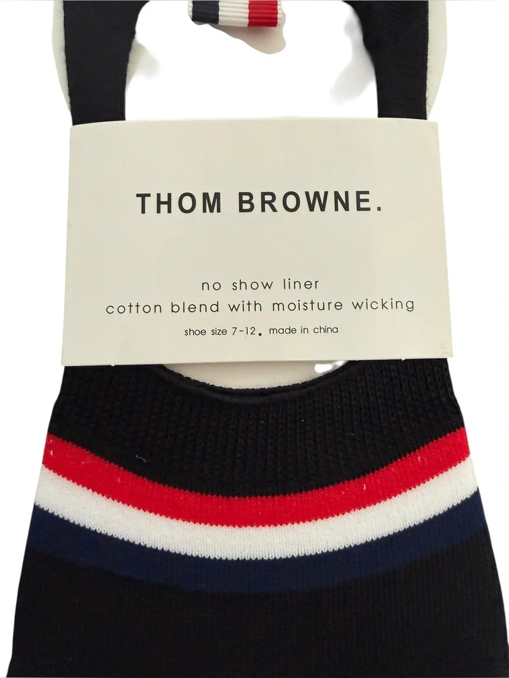 2 Pair Thom Browne Outlet Men’s No-Show Liner Socks with Signature Stripe